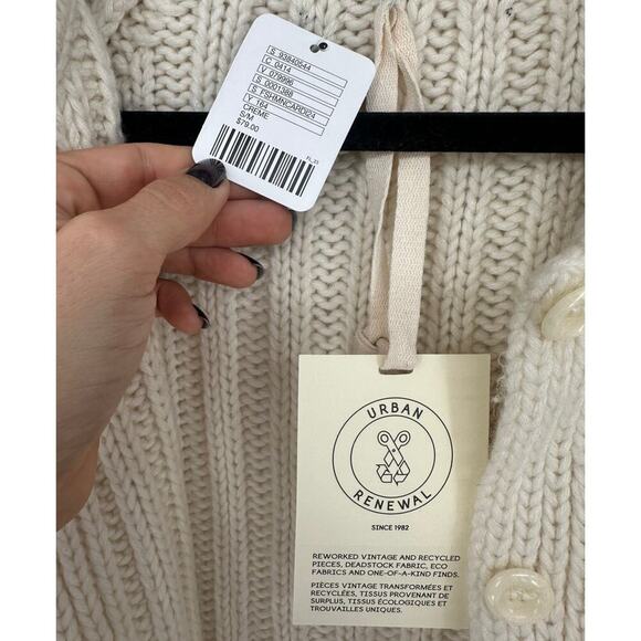 UO Cardi Urban Renewal Long Cardigan Sweater Cream Ribbed Knit Size S/M - Picture 2 of 2